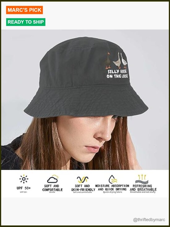 Vintage Mesh Bucket Hat with Fun Goose Design Packable Sun Hat for Summer